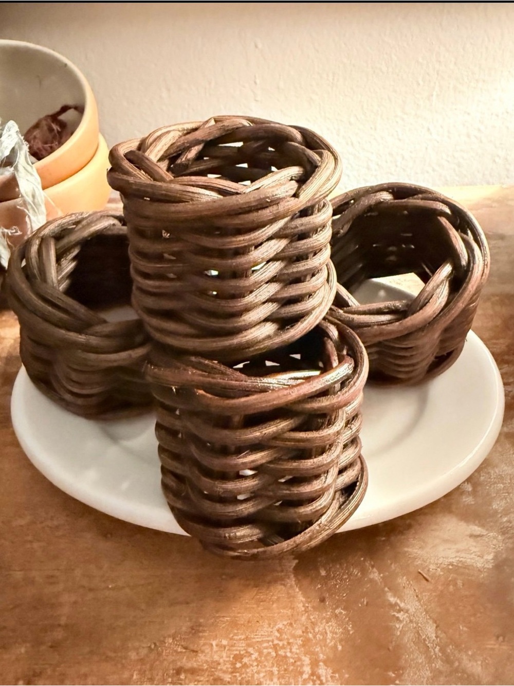 William Sonoma Dark Woven Napkin Rings, Set of 4